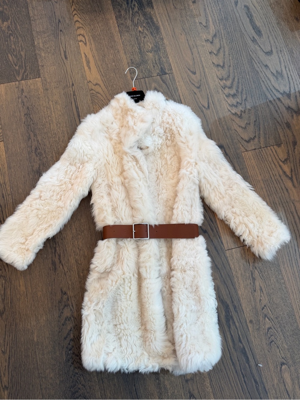 Yves Salomon Shearling Fur and lamb leather coat off white cream
